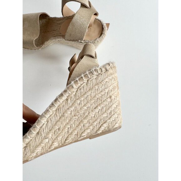 J CREW Corsica Gold Metallic Leather Platform Espadrilles Wedge Sandals, Size 6 - Picture 8 of 16